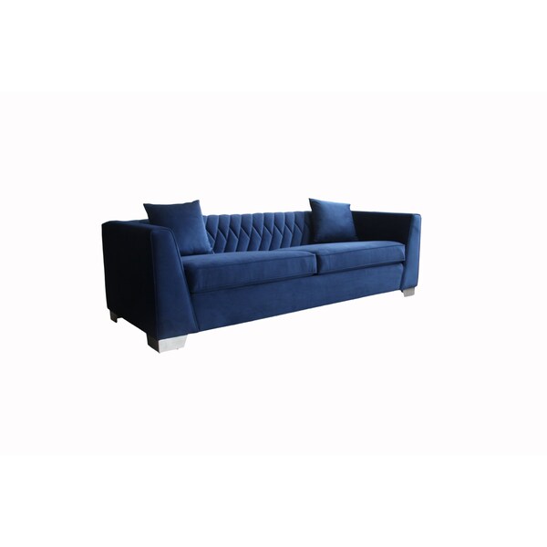 Armen Living Cambridge Contemporary Sofa in Brushed Stainless Steel and Blue Velvet LCCM3BLUE - main